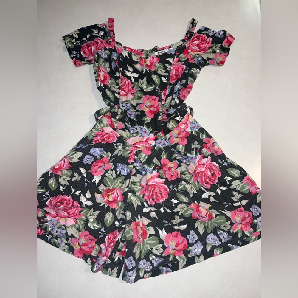Vintage Floral Romper Womens 7 Small Medium 80s 90s